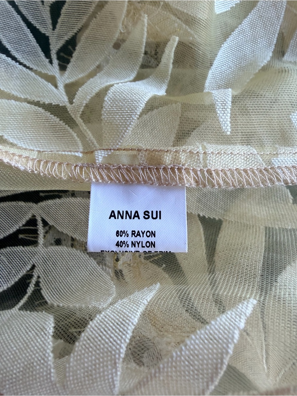 Anna Sui Sheer Lace-Trim Yellow Floral Short-Sleeve Blouse - Picture 7 of 8
